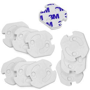 Set 10 bucati protectii priza pentru bebelusi si copii, cu adeziv 3M, alb, bebeLOGIC™