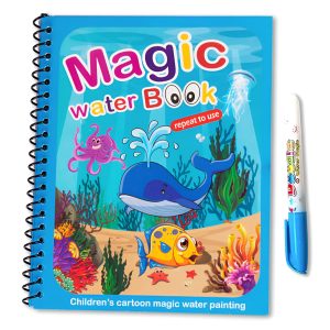 Carte de colorat cu apa Magic Book, tip Aquadoodle, Reutilizabila, plina de culori vibrante, pentru fete si baieti 2, 3, 4, 5, 6 ani, bebeLOGIC™