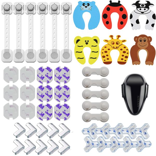 Set 50 piese protectii mobilier si prize pentru siguranta copiilor bebeLOGIC™, opritoare usa, blocator cuptor si masina de spalat vase, sigurante flexibile si fixe, protectii prize si colturi