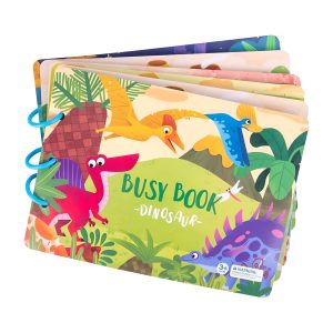 Carte senzoriala Montessori cu activitati cu stickere Busy Book, Dinozauri, bebeLOGIC™