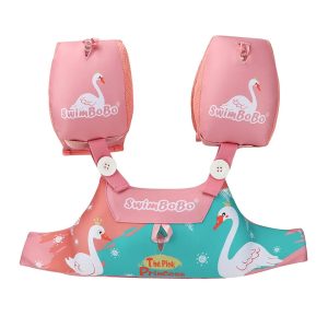 Centura de inot intr-o singura piesa pentru copii, gonflabila, cu maneci, model The Pink Princess, 2-6 ani, bebeLOGIC™