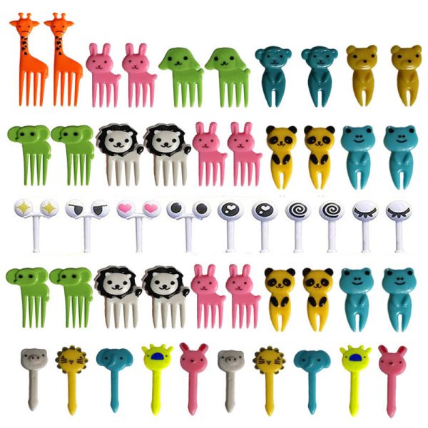 Set 50 furculite decorative bebeLOGIC™ model animale pentru copii, pentru tort, fructe, desert, Happy Birthday