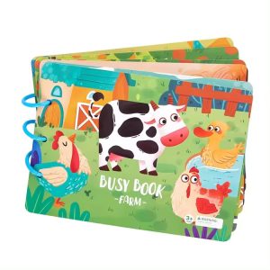Carte senzoriala Montessori cu activitati cu stickere Busy Book, Ferma animalelor, bebeLOGIC™