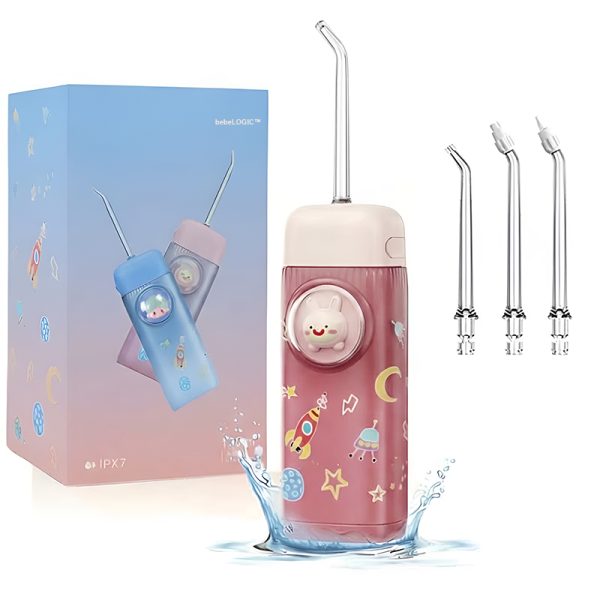 Irigator Bucal tip Dus Bucal Portabil pentru Copii, bebeLOGIC™, Rezervor extensibil 120 ml, 3 Duze Incluse, Materiale Non-Toxice