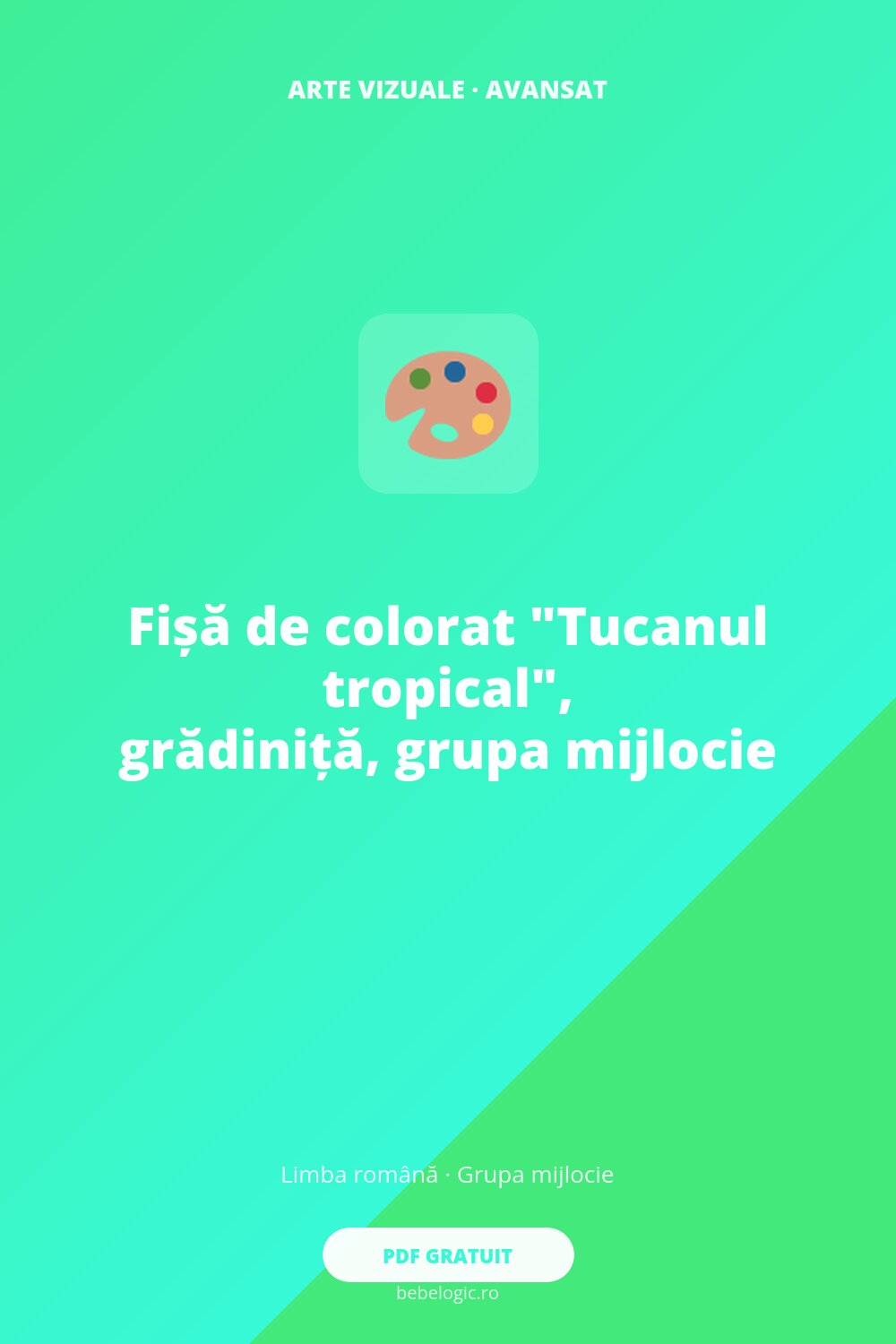 Fișă de colorat „Tucanul tropical”, grădiniță, grupa mijlocie