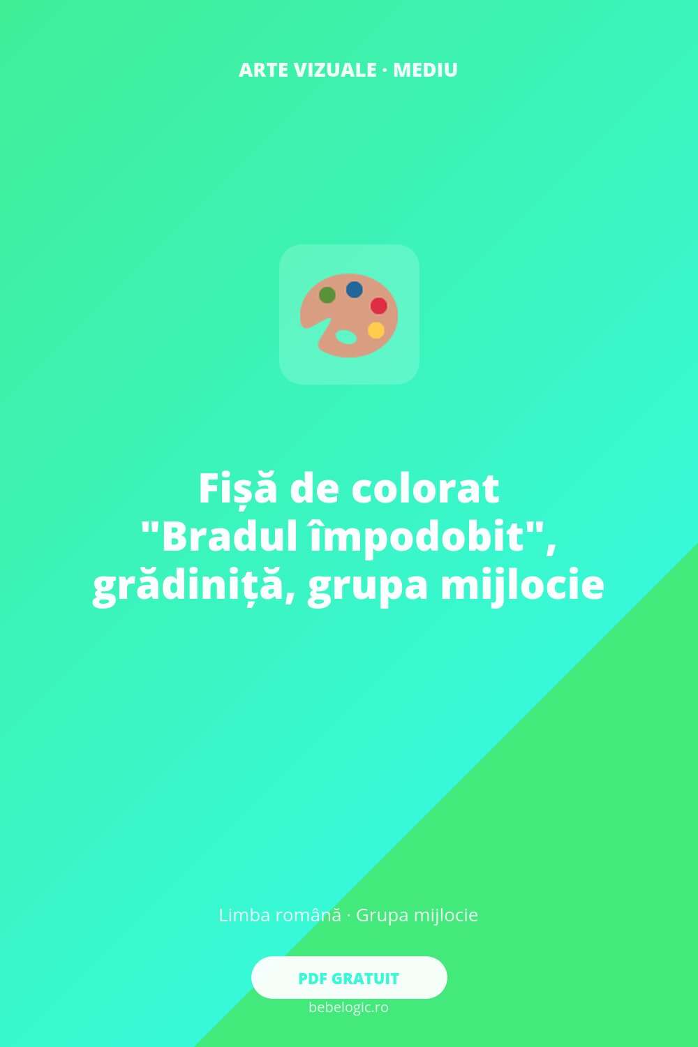 Fișă de colorat „Bradul împodobit”, grădiniță, grupa mijlocie
