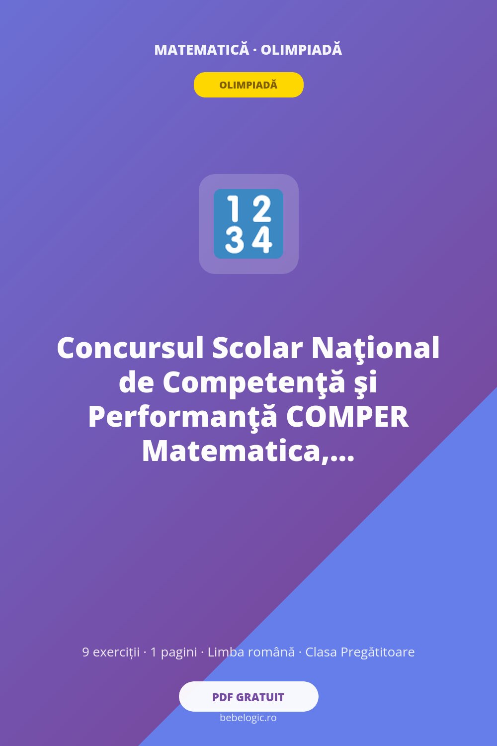 Concursul Scolar Naţional de Competenţă şi Performanţă COMPER Matematica, Etapa I, 2019-2020, Clasa Pregatitoare